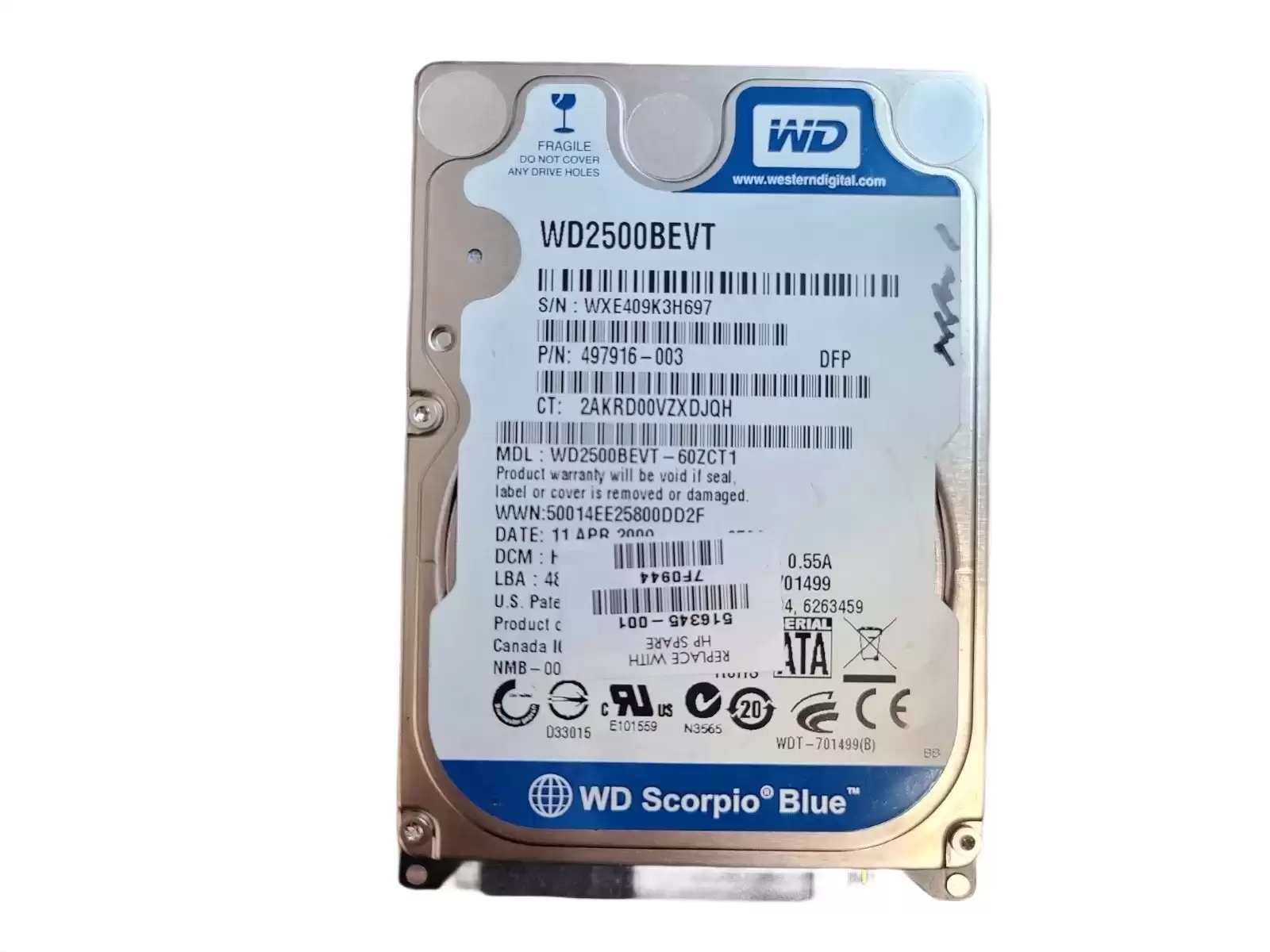 HPE 497916-003 250GB SATA 3Gb/s 5400RPM 2.5-inch Internal Hard Drive