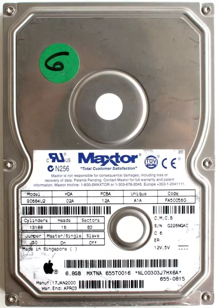 Maxtor 90684U2 DiamondMax 40 6.8GB 5400RPM ATA66 2MB Cache 3.5inch Internal Hard Drive