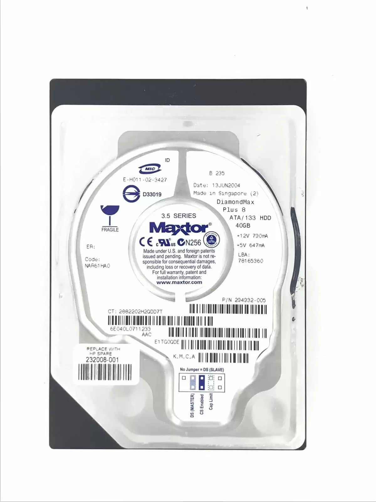 Maxtor 6E040L0711233 DiamondMax Plus 8 40GB 7200RPM ATA133 2MB Cache 3.5inch Internal Hard Drive