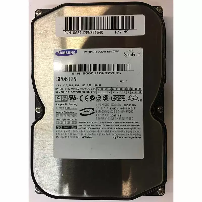 Samsung SP0612N Spinpoint P80 60GB 7200RPM ATA133 2MB Cache 3.5inch Internal Hard Drive