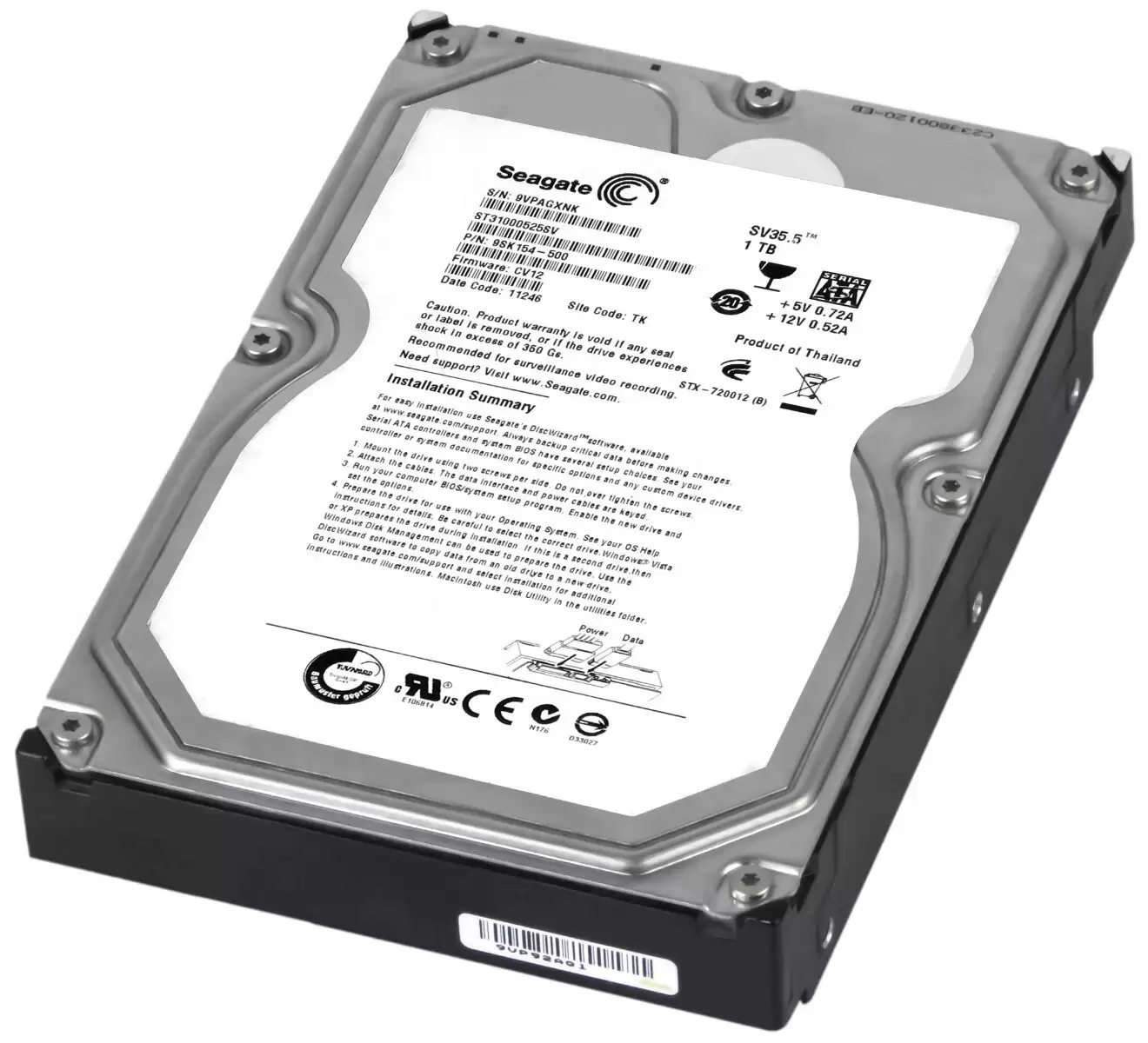Seagate ST31000525SV SV35.5 1TB SATA 3Gb/s 7200RPM 32MB Cache 3.5-inch Internal Hard Drive