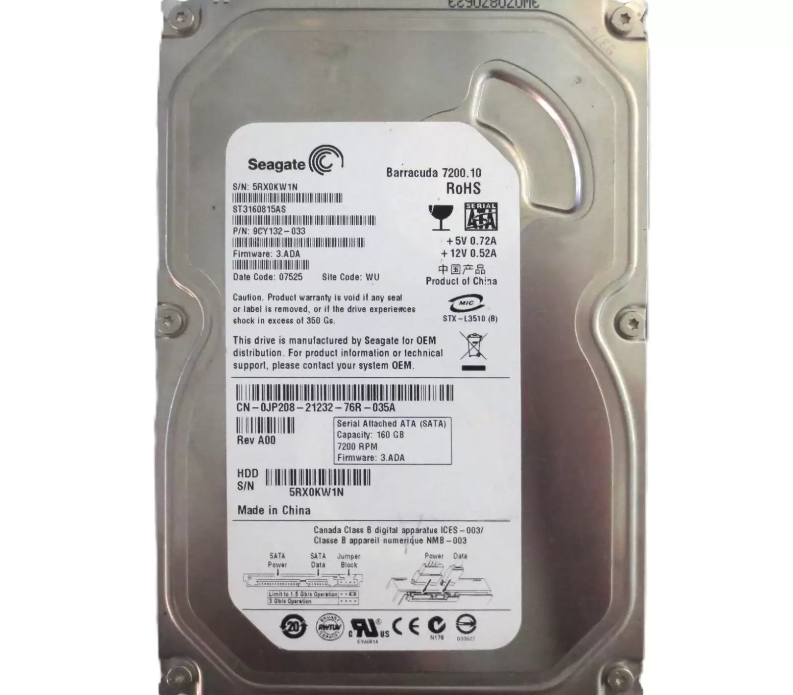 Seagate 9CY132-033 Barracuda 7200.10 160GB SATA 3Gb/s 7200RPM 8MB Cache 3.5-inch Internal Hard Drive