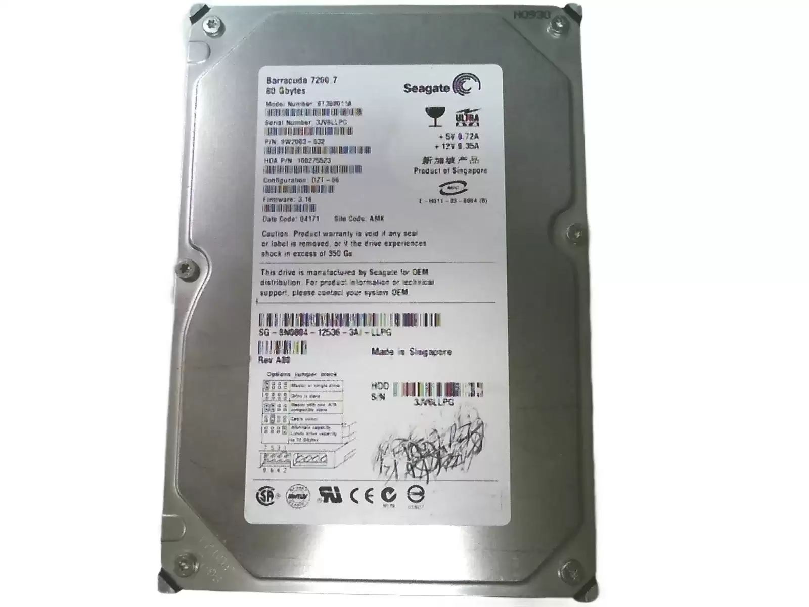Seagate 9W2003-032 Barracuda 7200.7 80GB ATA/100 7200RPM 2MB Cache 3.5-inch Internal Hard Drive