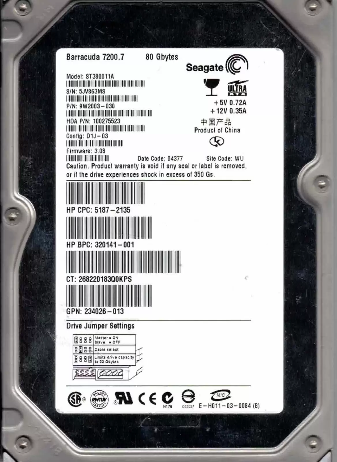 Seagate 9W2003-030 Barracuda 7200.7 80GB ATA/100 7200RPM 2MB Cache 3.5-inch Internal Hard Drive