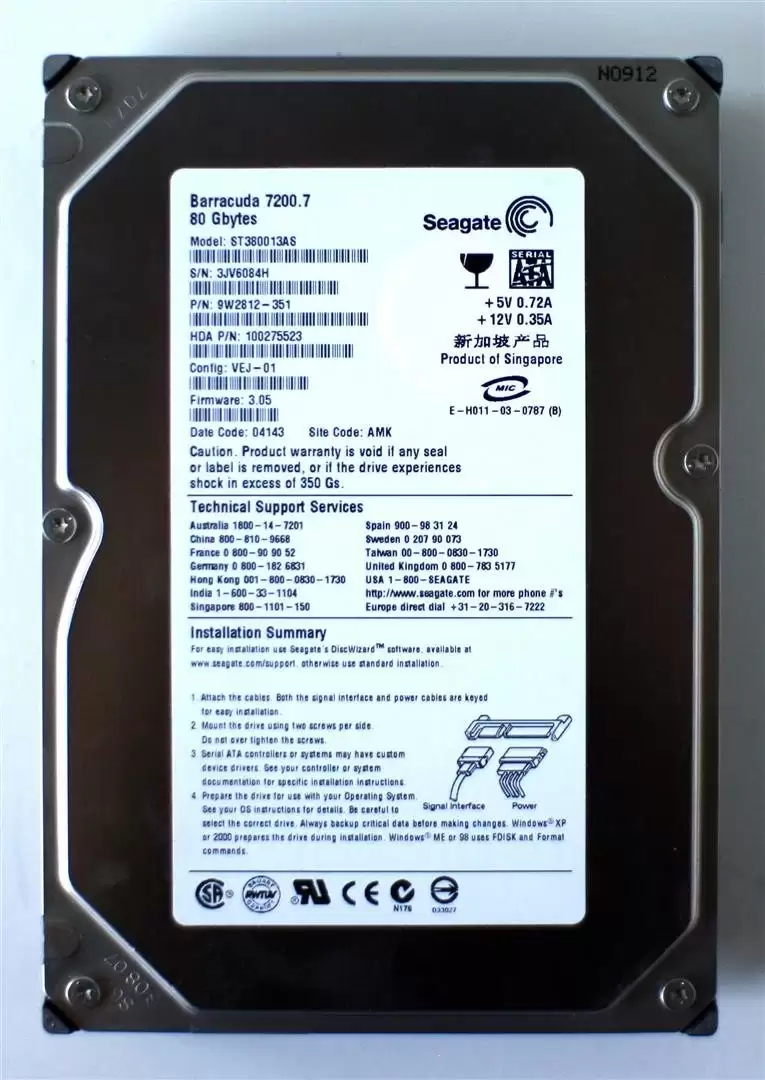 Seagate 9W2812-351 Barracuda 7200.7 80GB SATA 1.5Gb/s 7200RPM 8MB Cache 3.5-inch Internal Hard Drive