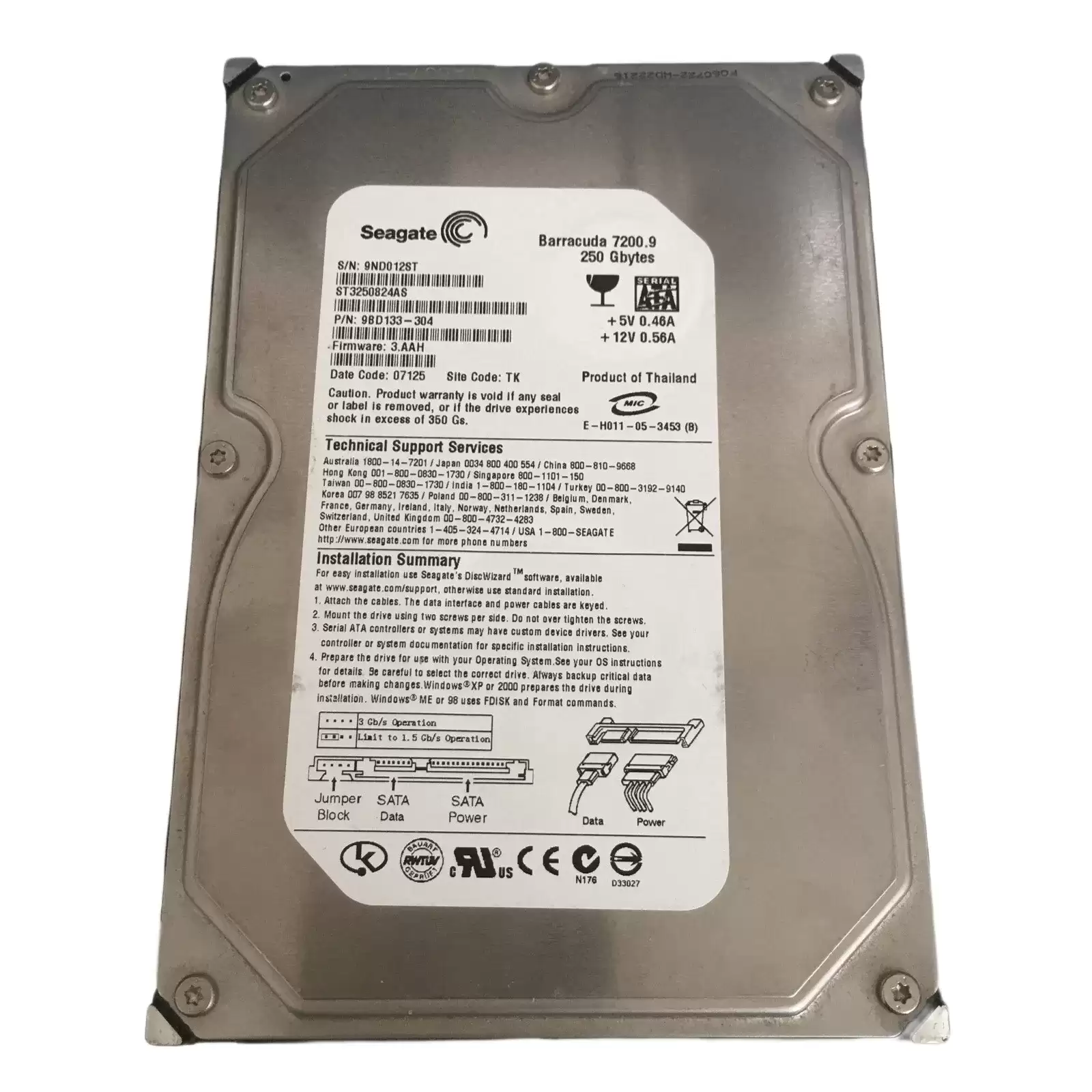 Seagate 9BD133-304 Barracuda 7200.9 250GB SATA 3Gb/s 7200RPM 8MB Cache 3.5-inch Internal Hard Drive