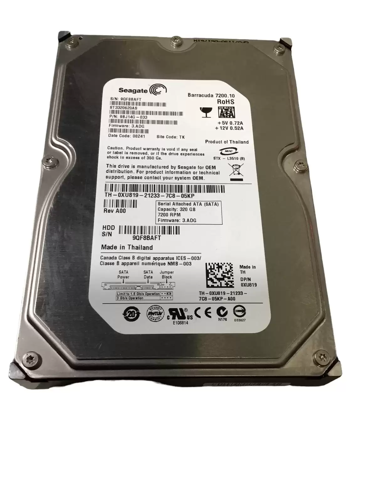 Seagate 9BJ14G-033 Barracuda 7200.10 320GB SATA 3Gb/s 7200RPM 16MB Cache 3.5-inch Internal Hard Drive