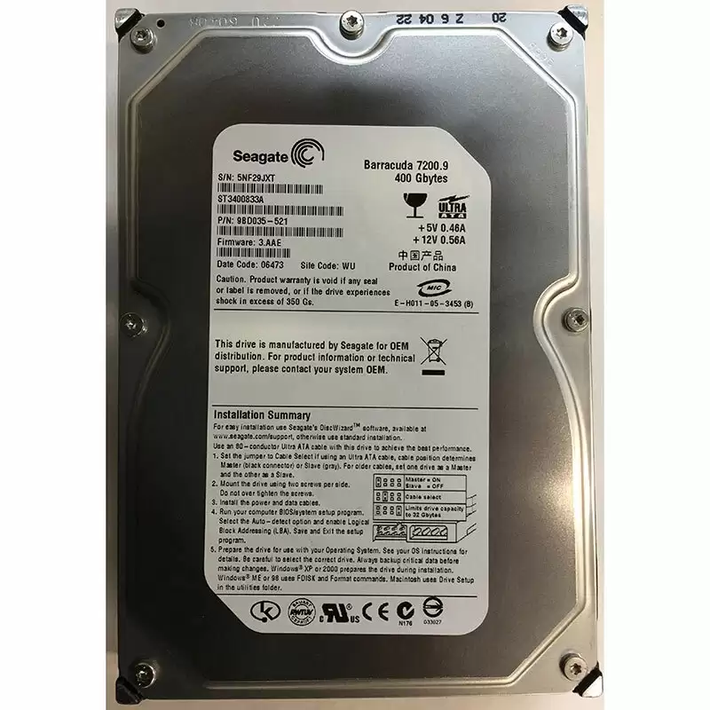 Seagate 9BD035-521 Barracuda 7200.9 400GB ATA/100 7200RPM 8MB Cache 3.5-inch Internal Hard Drive