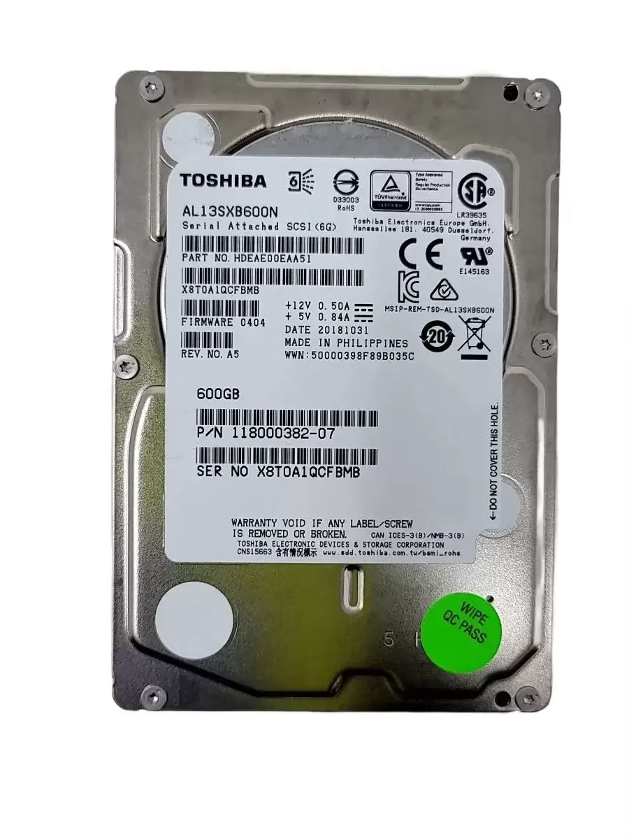 Toshiba HDEAE00EAA51 600GB SAS 6Gb/s 15000RPM 64MB Cache 2.5inch Internal Hard Drive