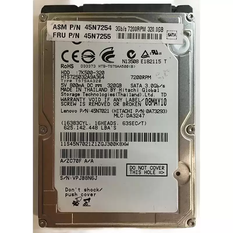 IBM 45N7254 320GB SATA 3Gb/s 7200RPM 16MB Cache 2.5-inch Internal Hard Drive