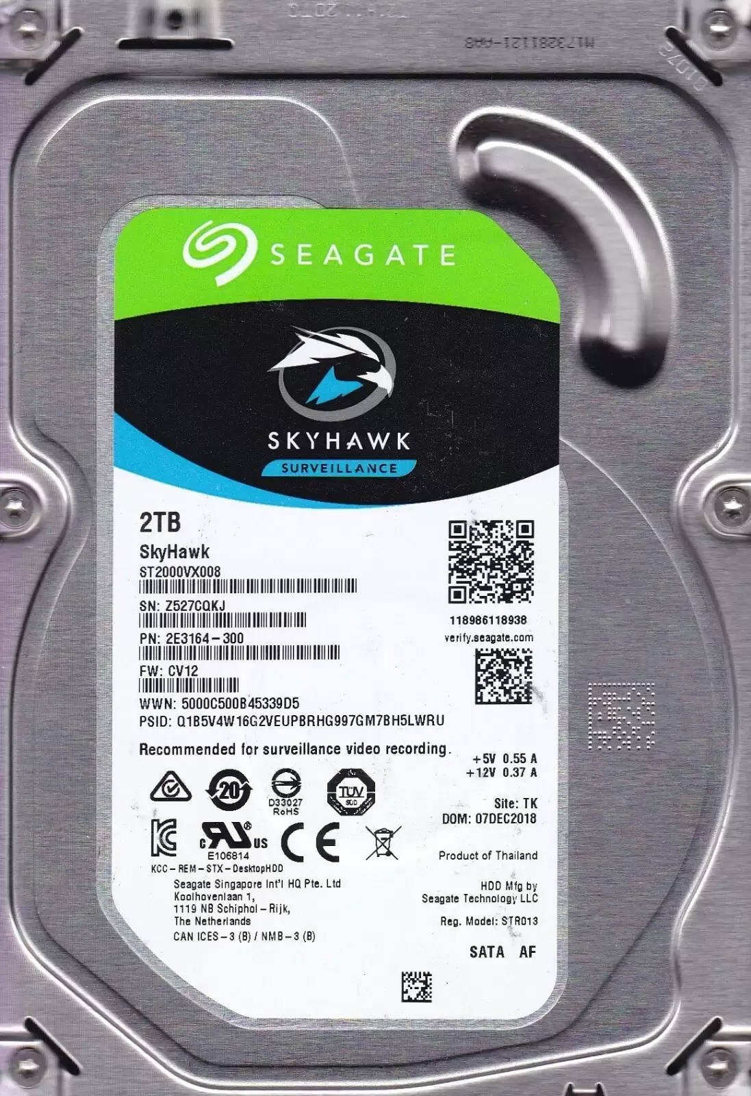 Seagate ST2000VX008 SkyHawk Surveillance 2TB SATA 6Gb/s 7200RPM 64MB Cache 3.5inch Internal Hard Drive