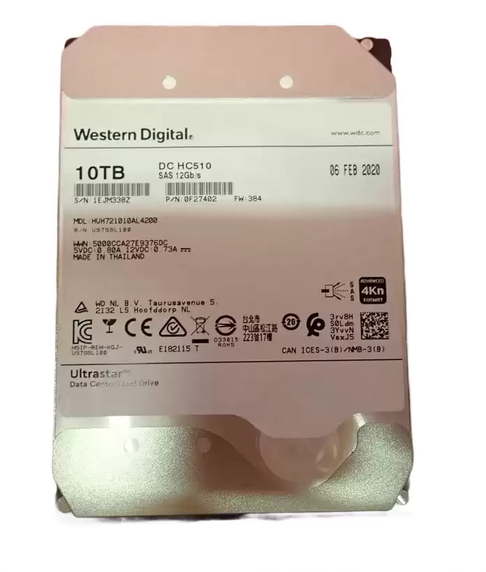 HGST 0F27402 Ultrastar DC HC510 10TB SAS 12Gb/s 7200RPM 256MB Cache (4Kn / ISE) 3.5inch Internal Hard Drive