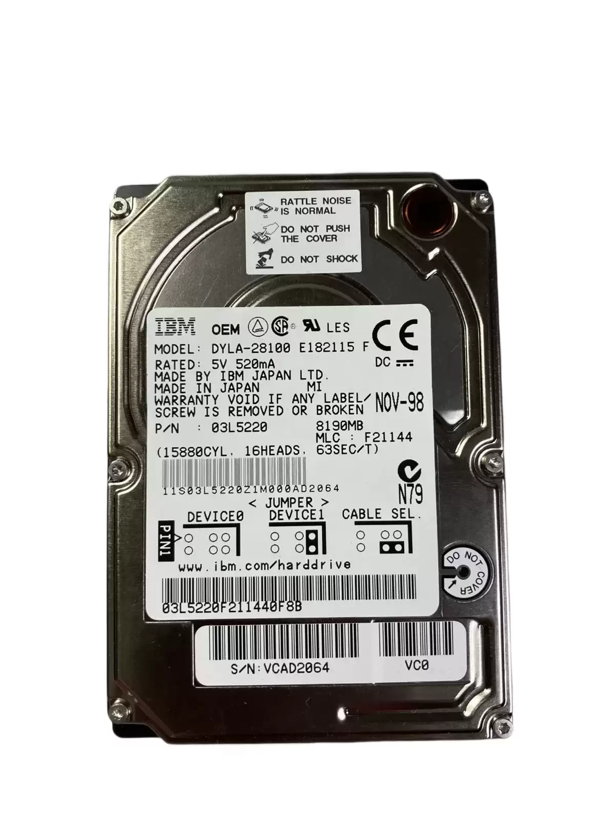 IBM DYLA-28100 Travelstar 8GS 8.1GB ATA/33 4900RPM 459KB Cache 2.5-inch Internal Hard Drive