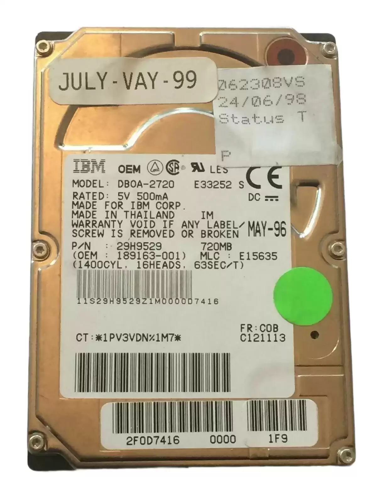 IBM 29H9529 Travelstar 720MB 4000RPM IDE / ATA 64KB Cache 2.5inch Internal Hard Drive
