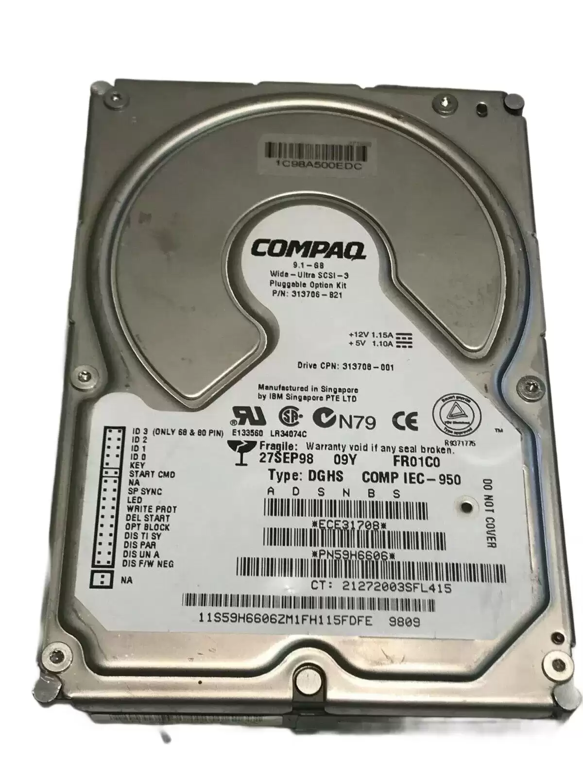 Compaq 313708-001 9.1GB 7200RPM Ultra160 Wide SCSI 80Pin Hot Swappable 3.5inch Internal Hard Drive