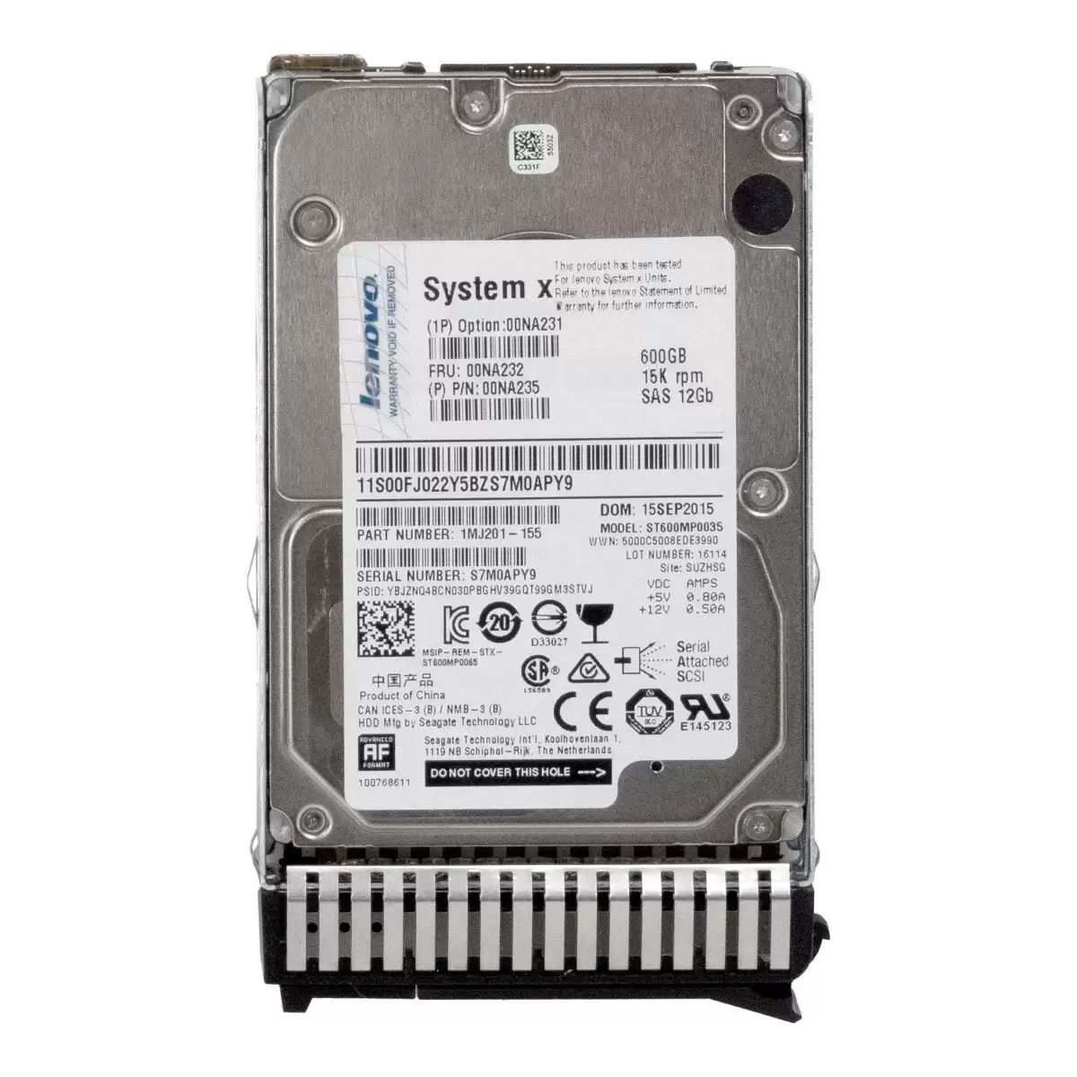 IBM 00NA232 600GB SAS 12Gb/s 15000RPM (512e) 2.5inch Internal Hard Drive with Tray