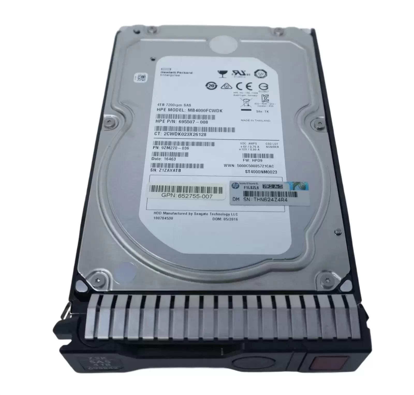HPE 695507-008 4TB 7200RPM SAS 6Gb/s LFF Dual Port SC 3.5inch Internal Hard Drive with Tray