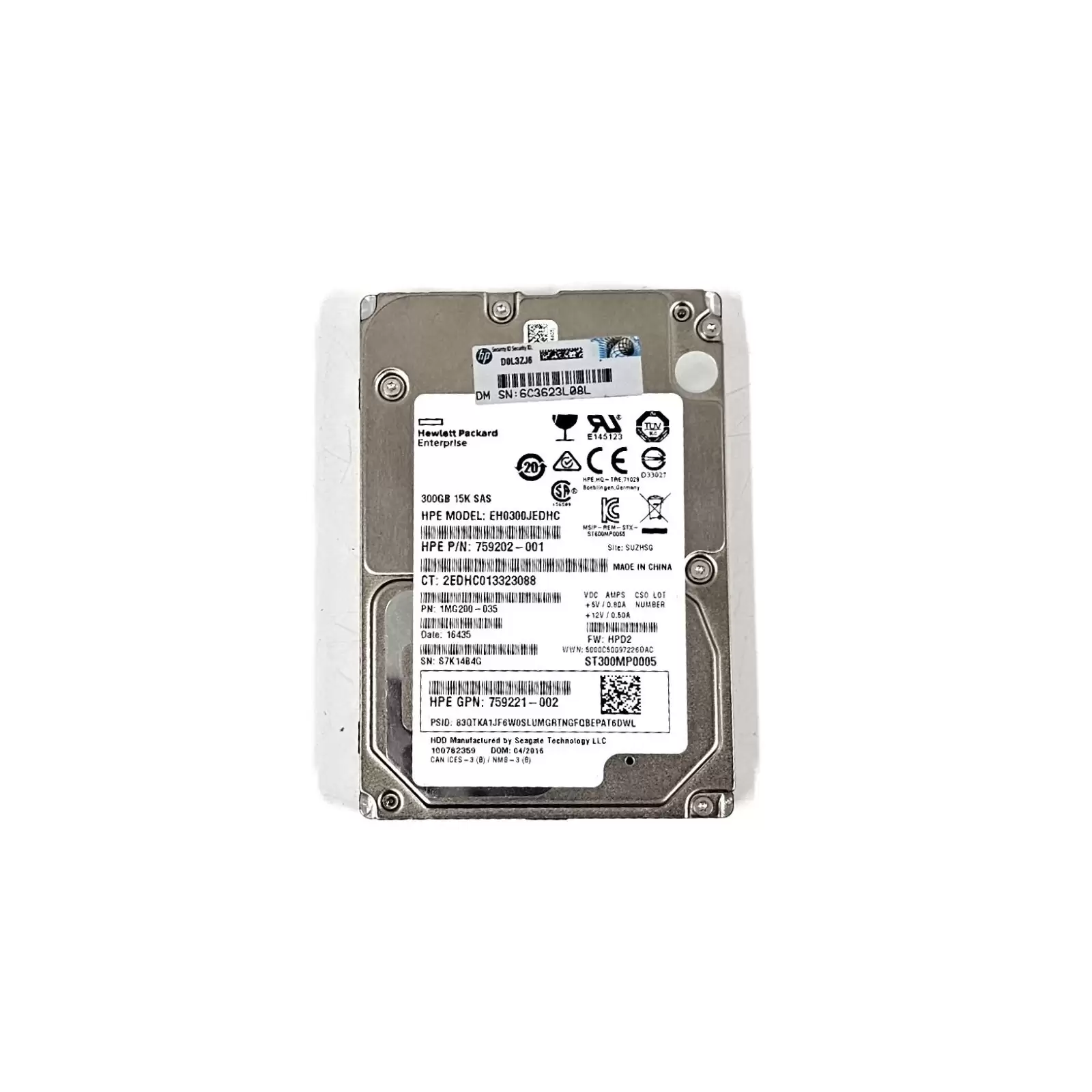 HPE 759202-001 300GB SAS 12Gb/s Digitally Signed 15000RPM 2.5inch Internal Hard Drive with Smart Carrier
