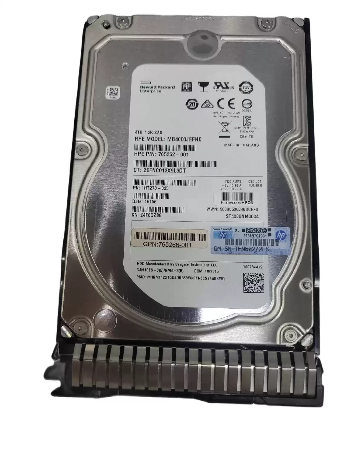 HPE 765252-001 4TB SAS 12Gb/s 7200RPM (512e) 3.5inch Internal Hard Drive with Smart Carrier