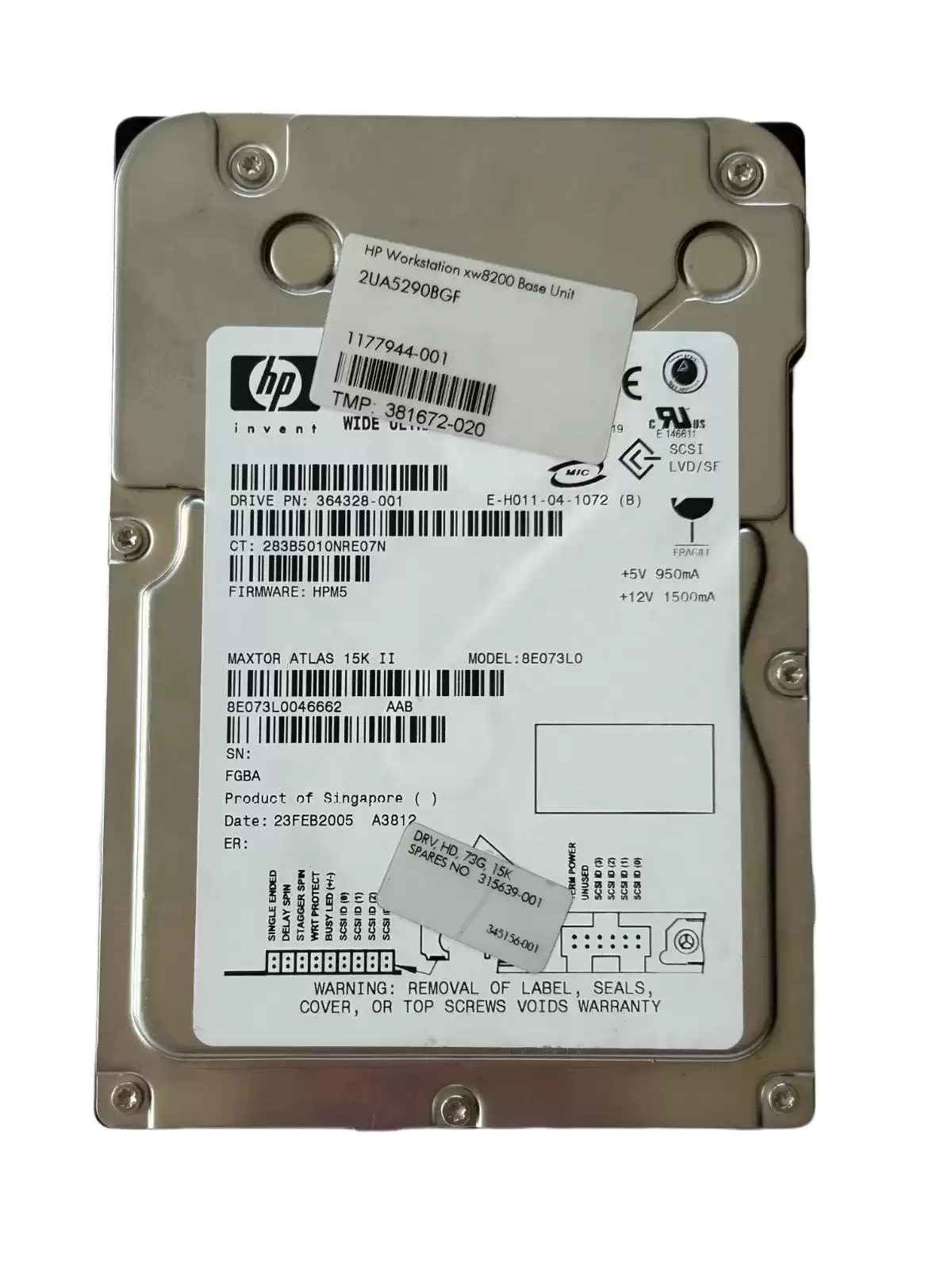 HPE 364328-001 72.8GB Ultra-320 SCSI 68-Pin LVD 15000RPM 3.5-inch Internal Hard Drive