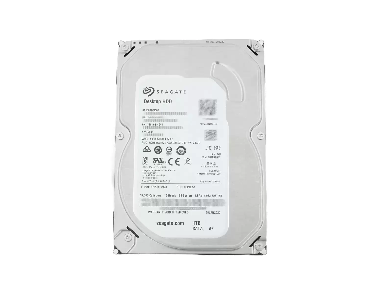 Lenovo 00PC551 1TB 7200RPM SATA 6Gb/s 64MB Cache 3.5inch Internal Hard Drive