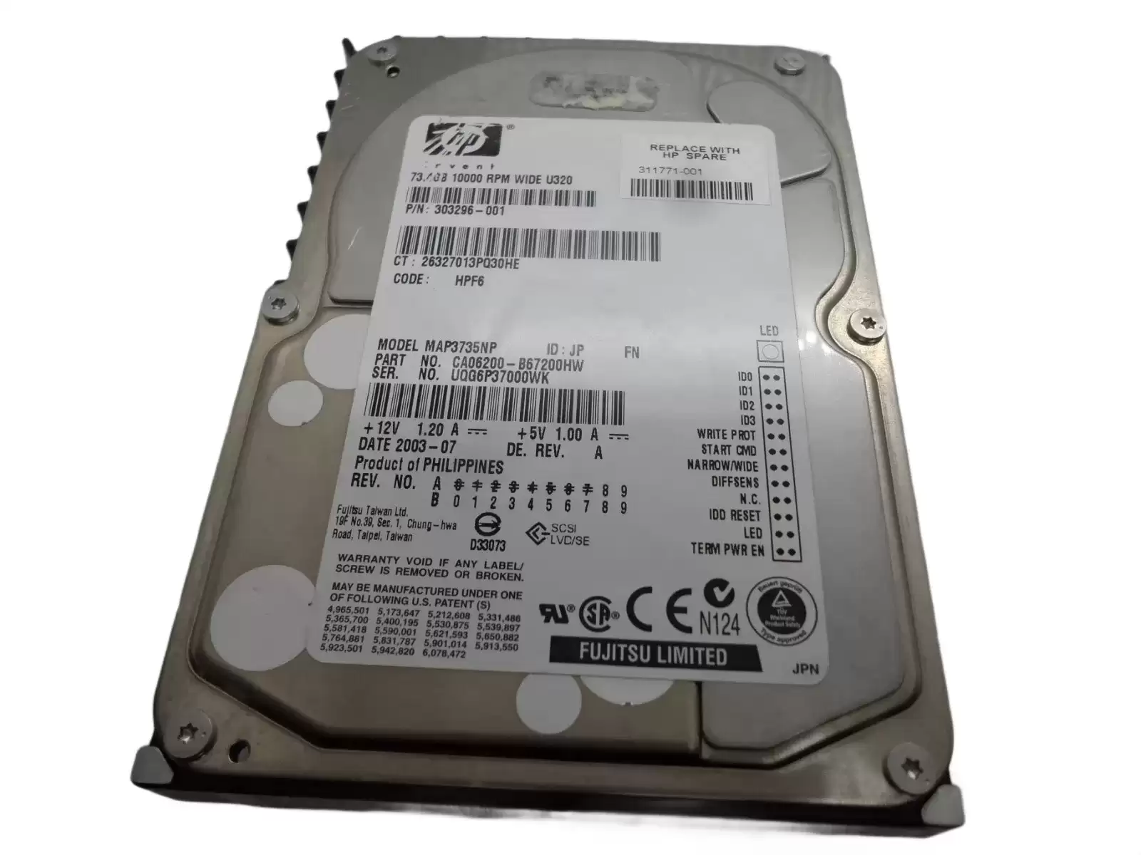 HPE 311771-001 73GB Ultra-320 SCSI 68-Pin LVD 10000RPM 3.5-inch Internal Hard Drive