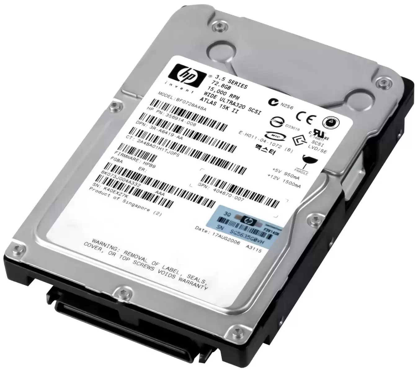 HPE 356914-008 72.8GB Ultra-320 SCSI 80-Pin LVD Hot Swap 15000RPM 3.5-inch Internal Hard Drive