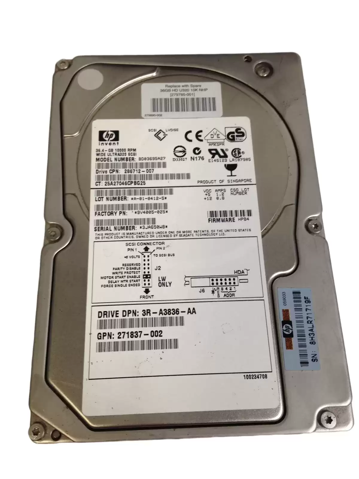 HPE 279785-001 36.4GB 10000RPM Ultra320 SCSI 3.5inch Internal Hard Drive