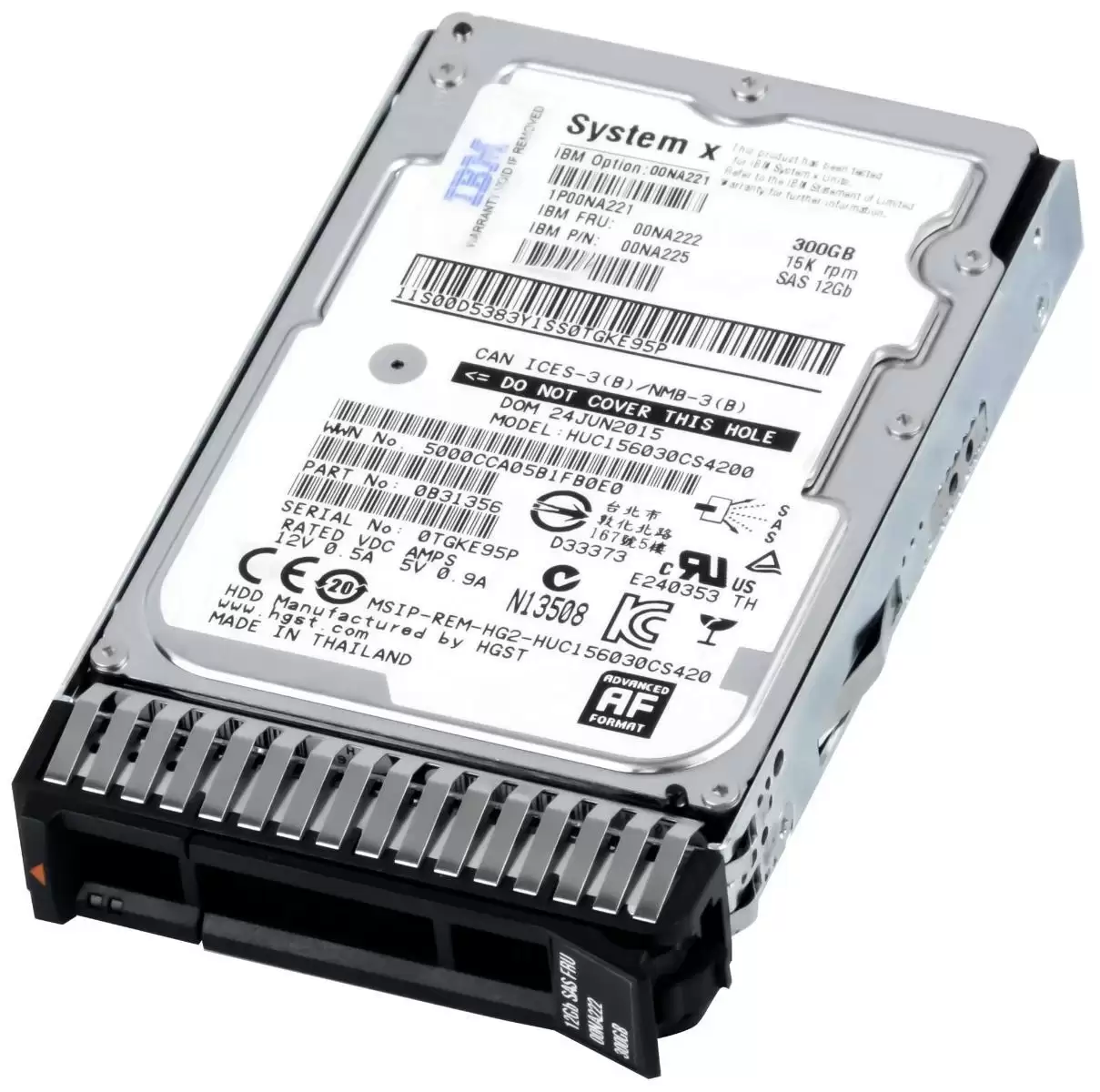 IBM 00NA222 300GB 15000RPM SAS 12Gb/s G3HS Hot Swappable 512E 2.5inch Internal Hard Drive