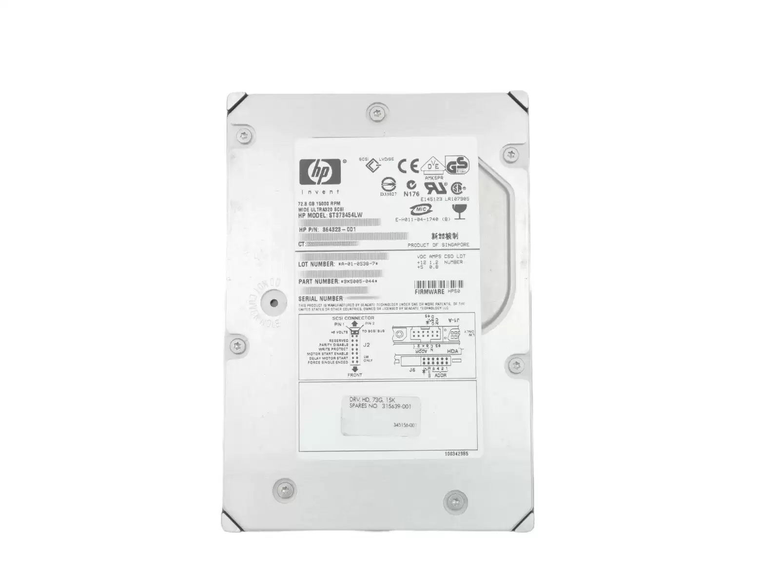 HPE 315639-001 72.8GB Ultra-320 SCSI 68-Pin LVD 15000RPM 3.5-inch Internal Hard Drive