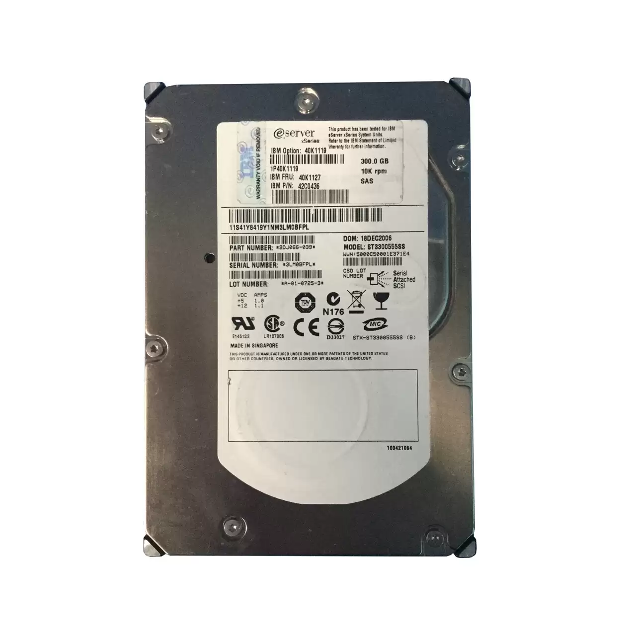 IBM 40K1119 300GB SAS 3Gb/s 10000RPM 16MB Cache Hot Swap 3.5-inch Internal Hard Drive