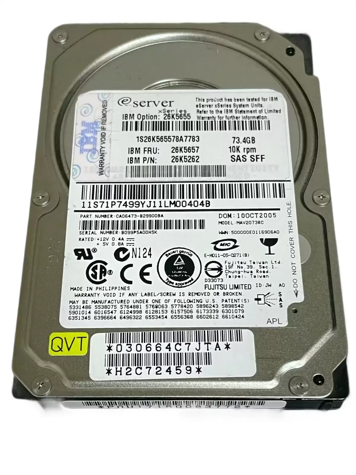 IBM 26K5655 73.4GB SAS 3Gb/s Hot Swap 10000RPM 2.5-inch Internal Hard Drive