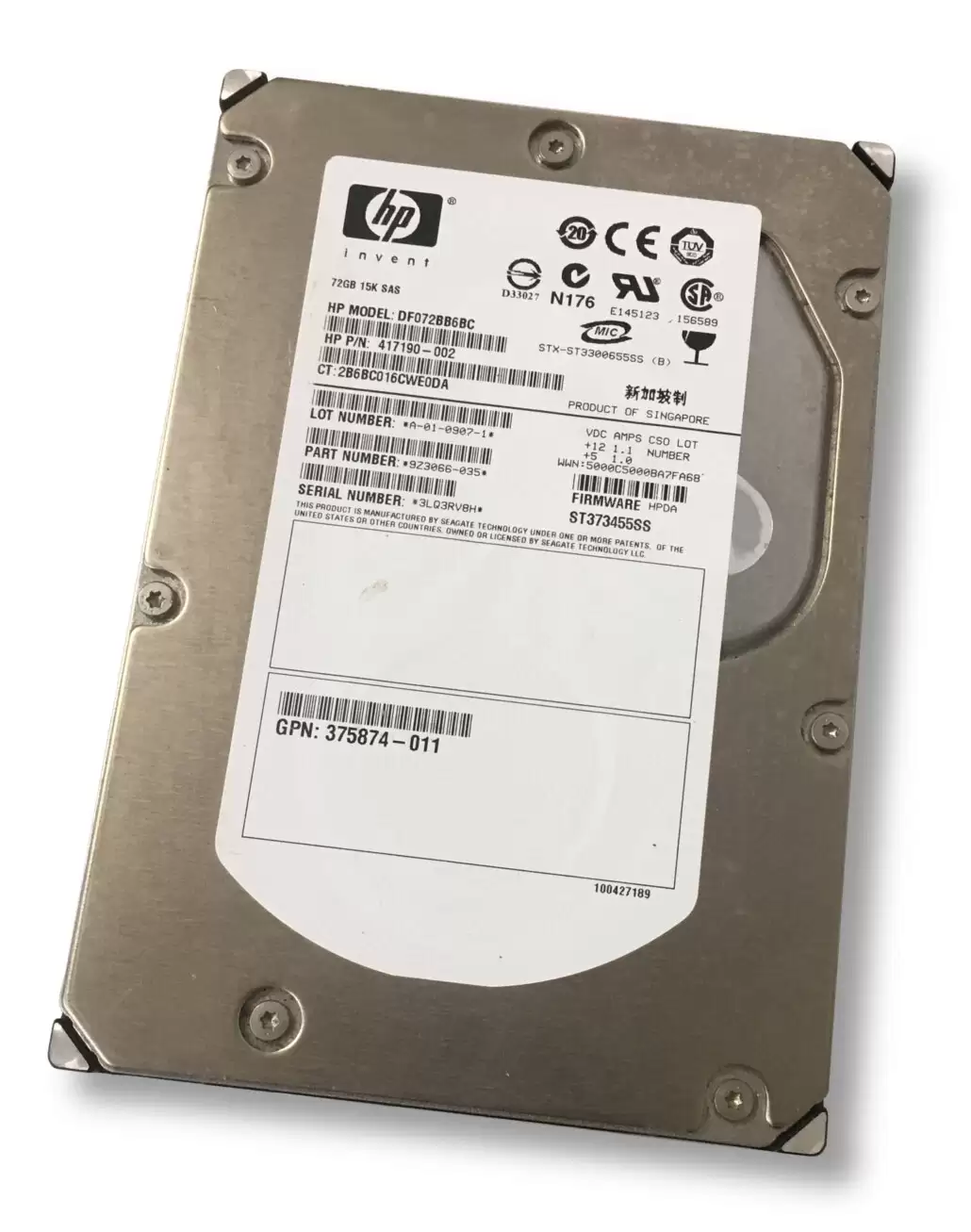 HPE 417190-002 72GB SAS 3Gb/s Dual Port Hot Swap 15000RPM 3.5-inch Internal Hard Drive