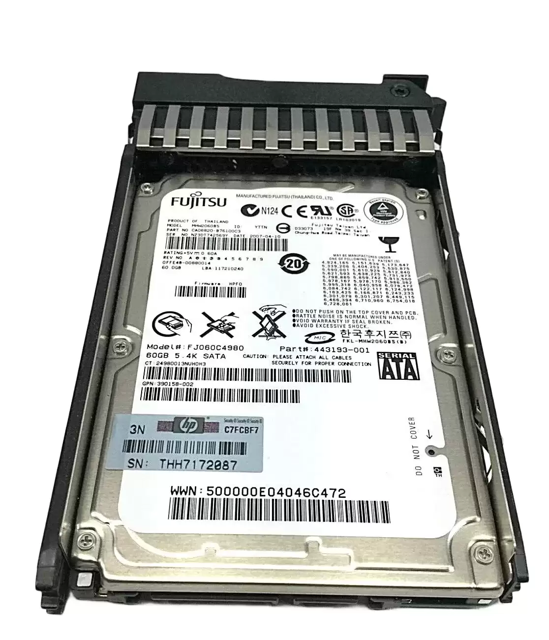 HPE 443193-001 60GB 5400RPM SATA 1.5GB/s 2.5inch Internal Hard Drive