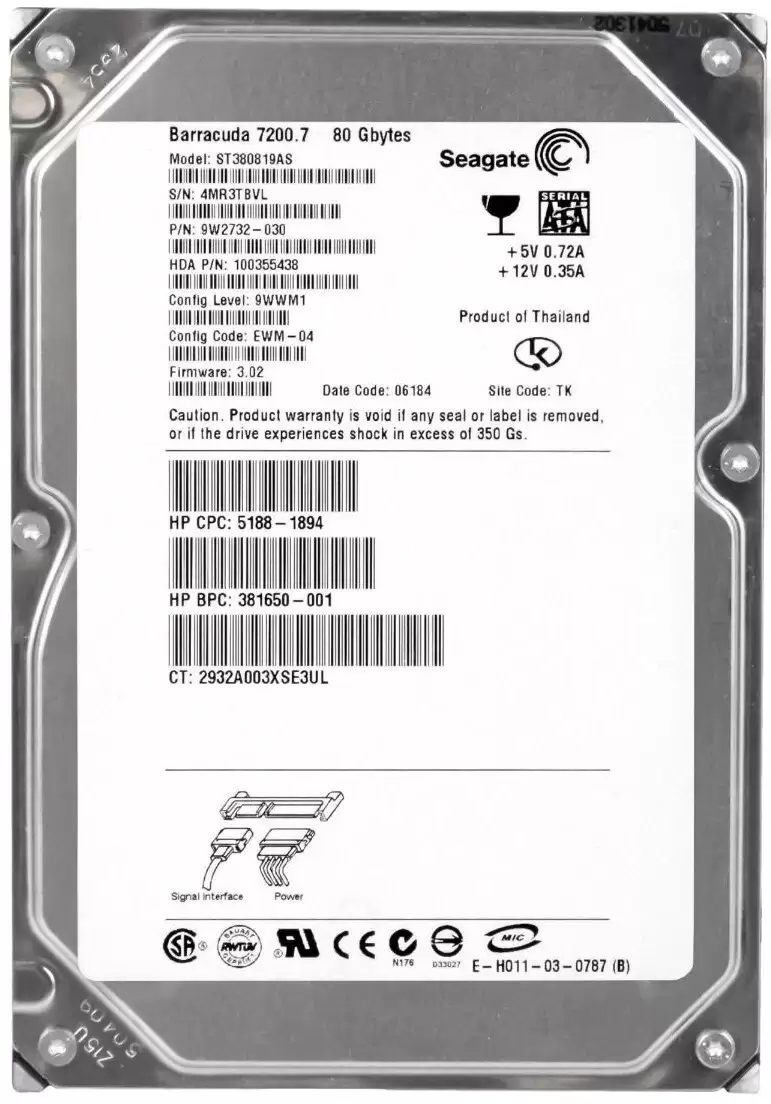 HPE 381650-001 80GB SATA 1.5Gb/s 7200RPM 3.5-inch Internal Hard Drive
