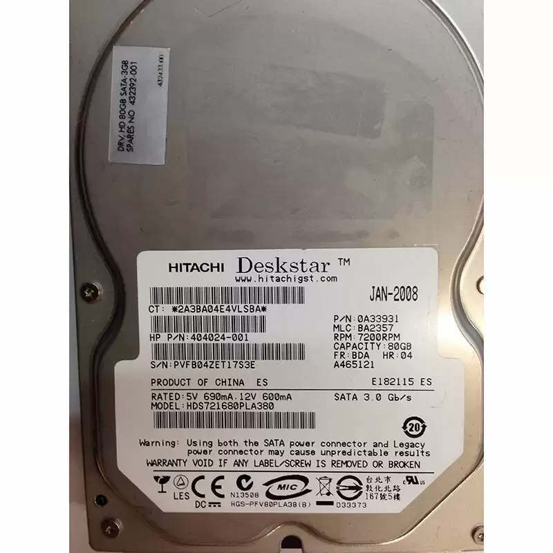 HPE 432433-001 80GB 7200RPM IDE Enhanced Ultra ATA100 3.5inch Internal Hard Drive
