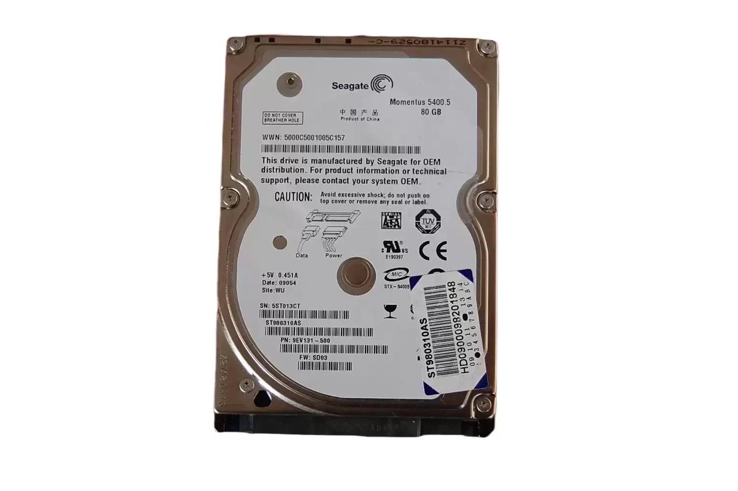 Seagate ST980310AS Momentus 5400.5 80GB SATA 3Gb/s 5400RPM 8MB Cache 2.5-inch Internal Hard Drive