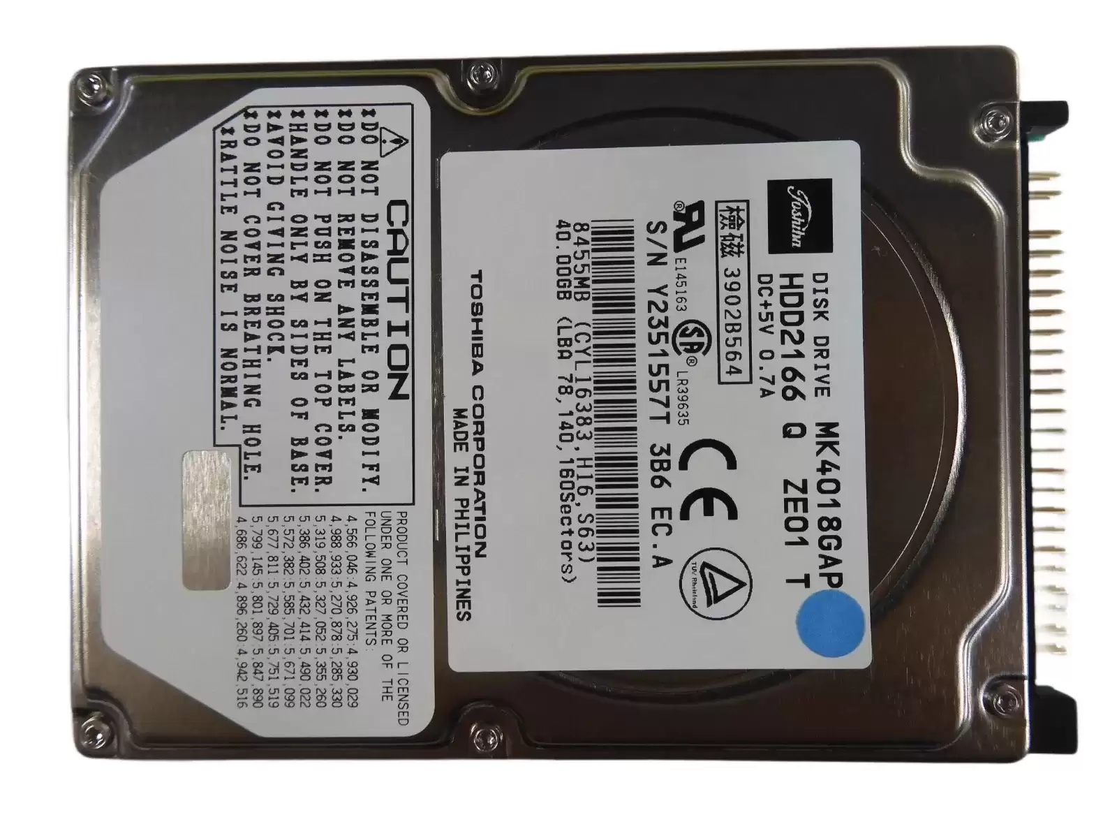 Toshiba MK4018GAP 40GB ATA/100 4200RPM 2MB Cache 2.5-inch Internal Hard Drive