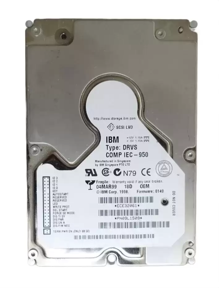 IBM 09L1509 Ultrastar 18ZX 18.2GB Ultra2 Wide SCSI 80-Pin 10000RPM 1MB Cache 3.5-inch Internal Hard Drive