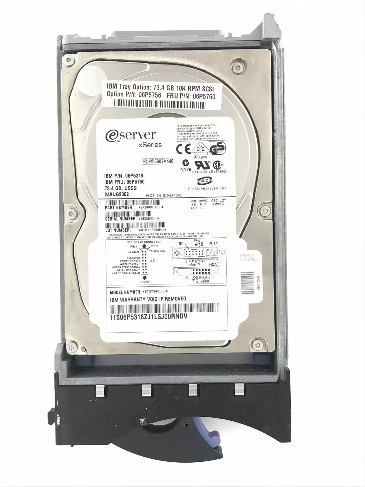 IBM 06P5318 73.4GB 10000RPM 80Pin Ultra160 SCSI 3.5inch Internal Hard Drive with Tray