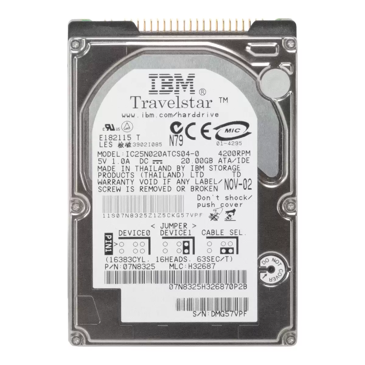 IBM 07N8325 20GB ATA100 4200RPM 2.5inch Internal Hard Drive