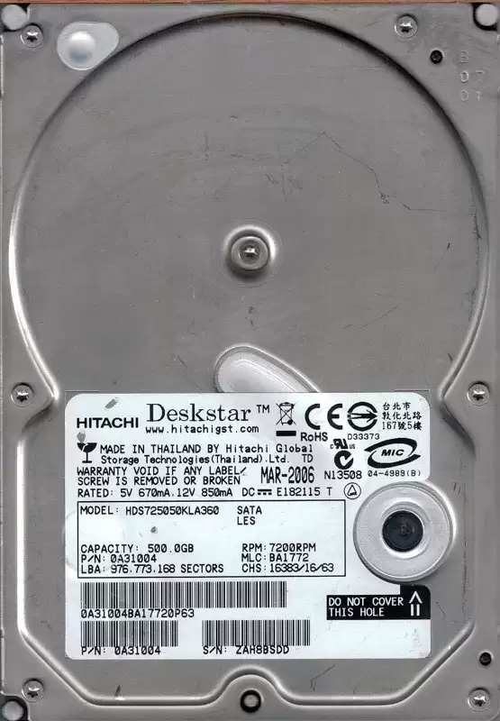 Hitachi 0A31004 Deskstar 7K500 500GB SATA 3Gb/s 7200RPM 16MB Cache 3.5inch Internal Hard Drive