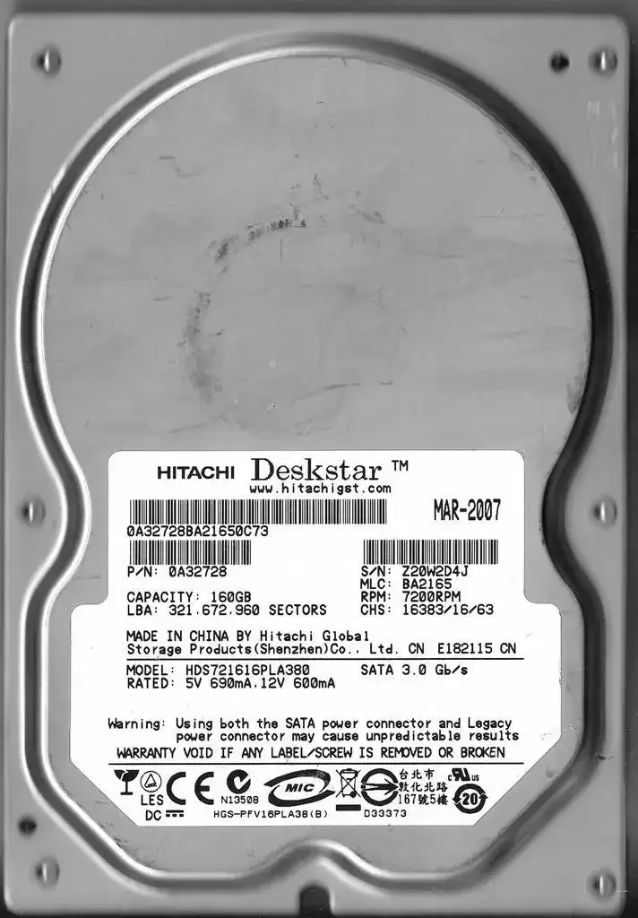 HGST 0A32728 Deskstar 7K160 160GB SATA 3Gb/s 7200RPM 8MB Cache 3.5-inch Internal Hard Drive