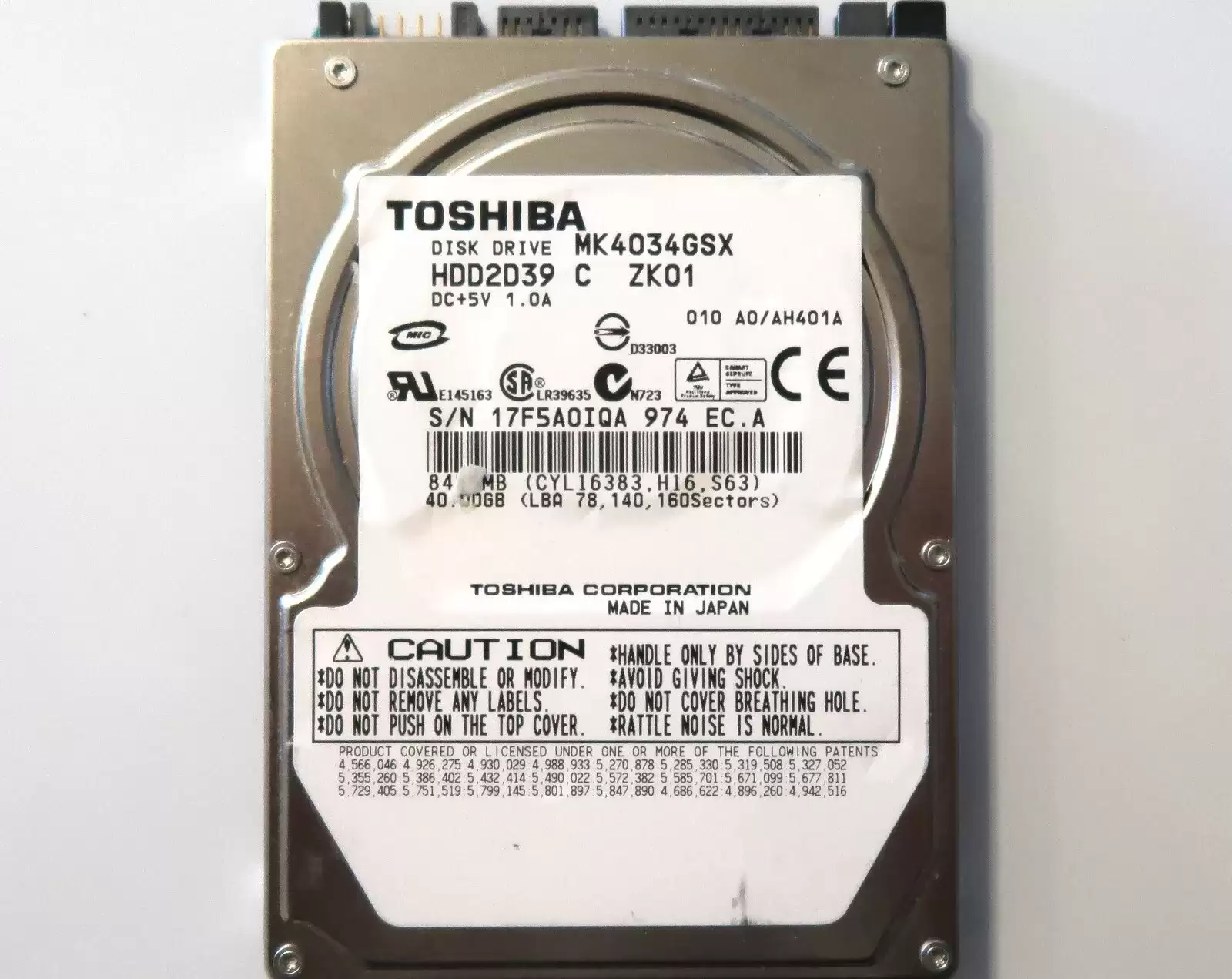 Toshiba MK4034GSX 40GB SATA 1.5Gb/s 5400RPM 8MB Cache 2.5-inch Internal Hard Drive