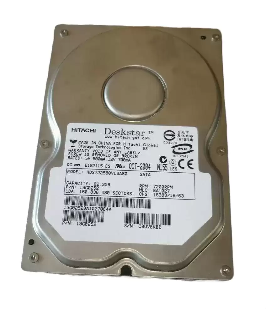 Hitachi 13G0252 Deskstar HDS722580VLSA80 80GB SATA/150 7200RPM 3.5 Internal Hard Drive