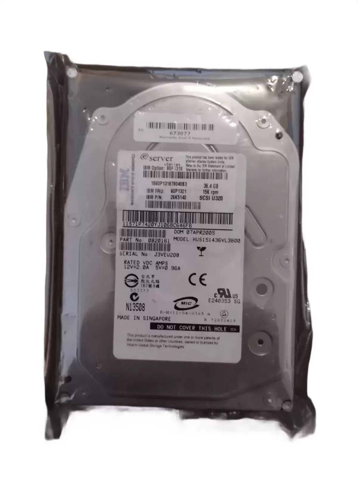 IBM 26K5140 36.4GB 15000RPM 80Pin Ultra320 SCSI 3.5inch Hot Swapable Internal Hard Drive with Tray