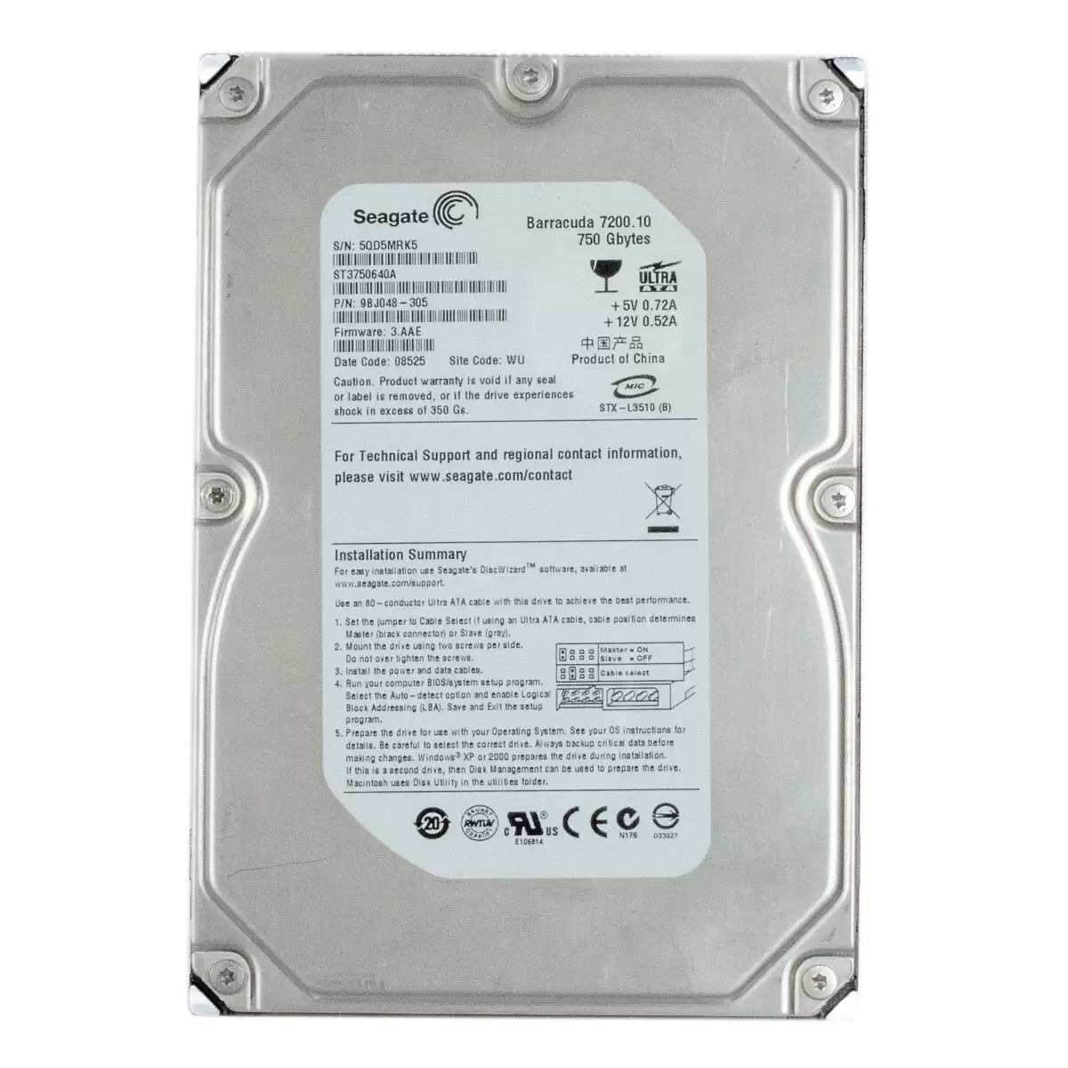 Seagate ST3750640A Barracuda 7200.10 750GB 7200RPM 16MB Cache ATA/100 3.5inch Internal Hard Drive