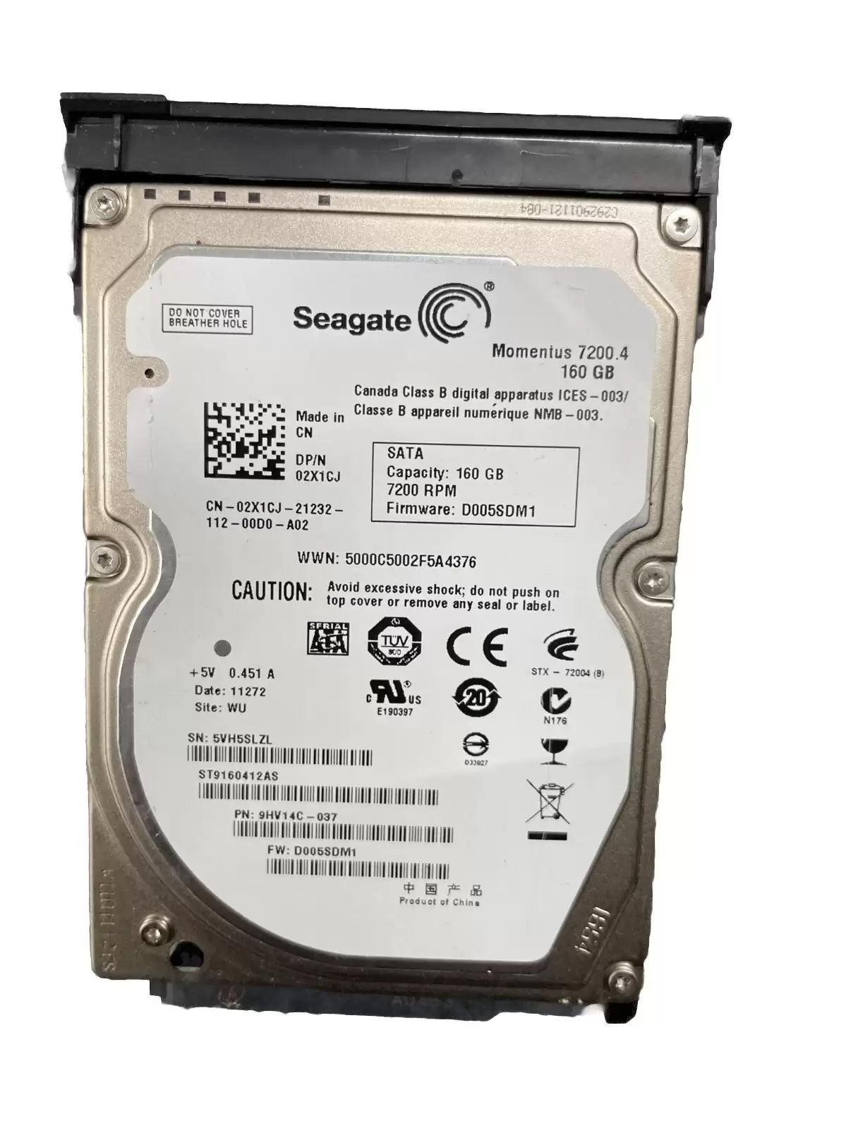 Seagate 9HV14C-037 Momentus 7200.4 160GB SATA 3Gb/s 7200RPM 16MB Cache 2.5-inch Internal Hard Drive
