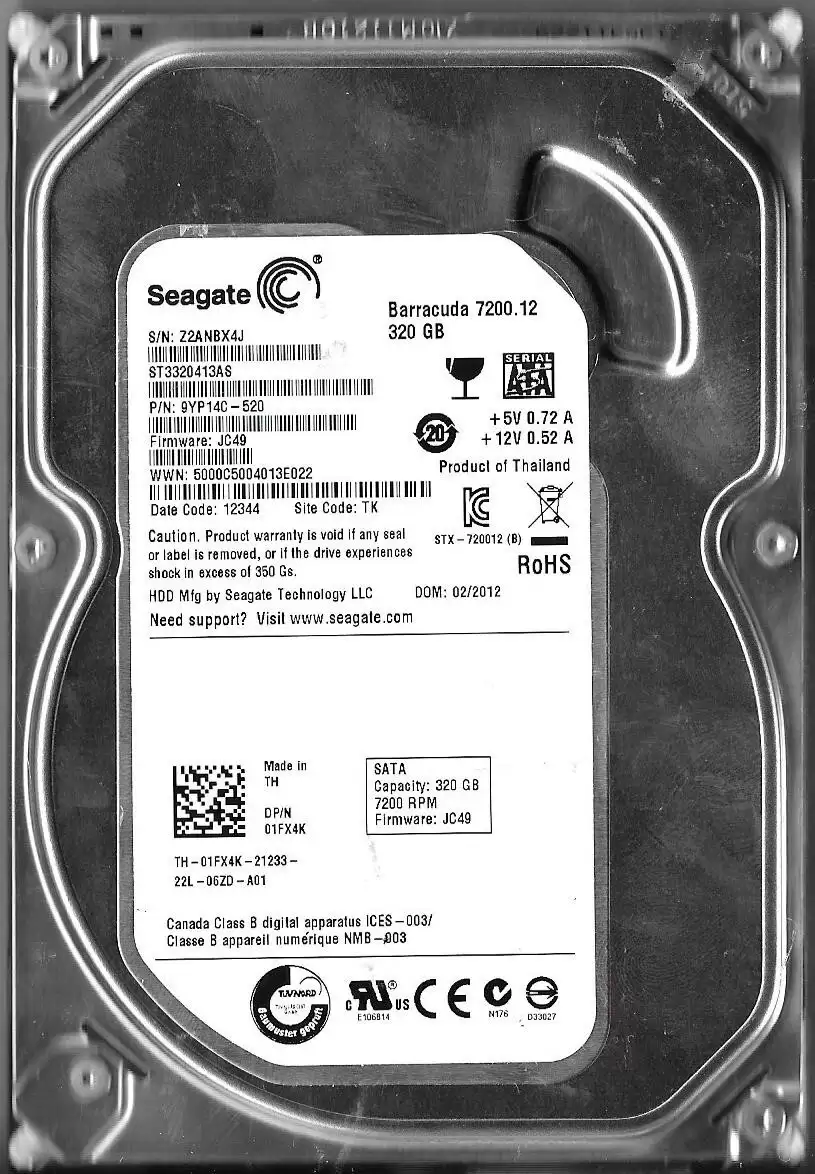 Seagate 9YP14C-520 Barracuda 7200.12 320GB SATA 6Gb/s 7200RPM 16MB Cache 3.5-inch Internal Hard Drive