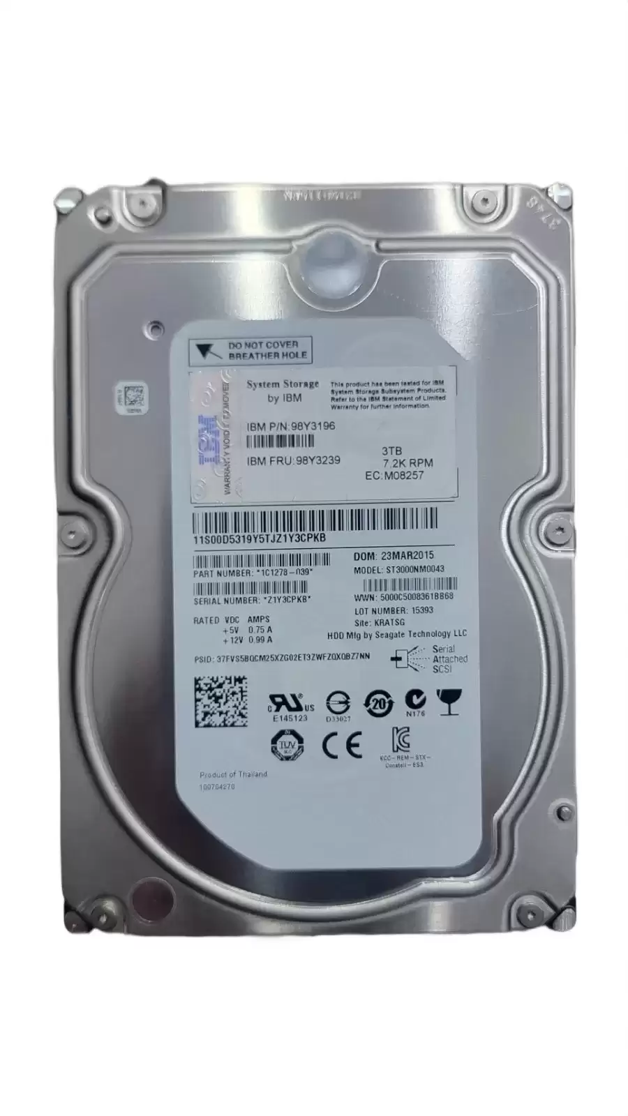 IBM 98Y3196 3TB 7200RPM SAS 6Gbps 128MB Cache 3.5inch Internal Hard Drive